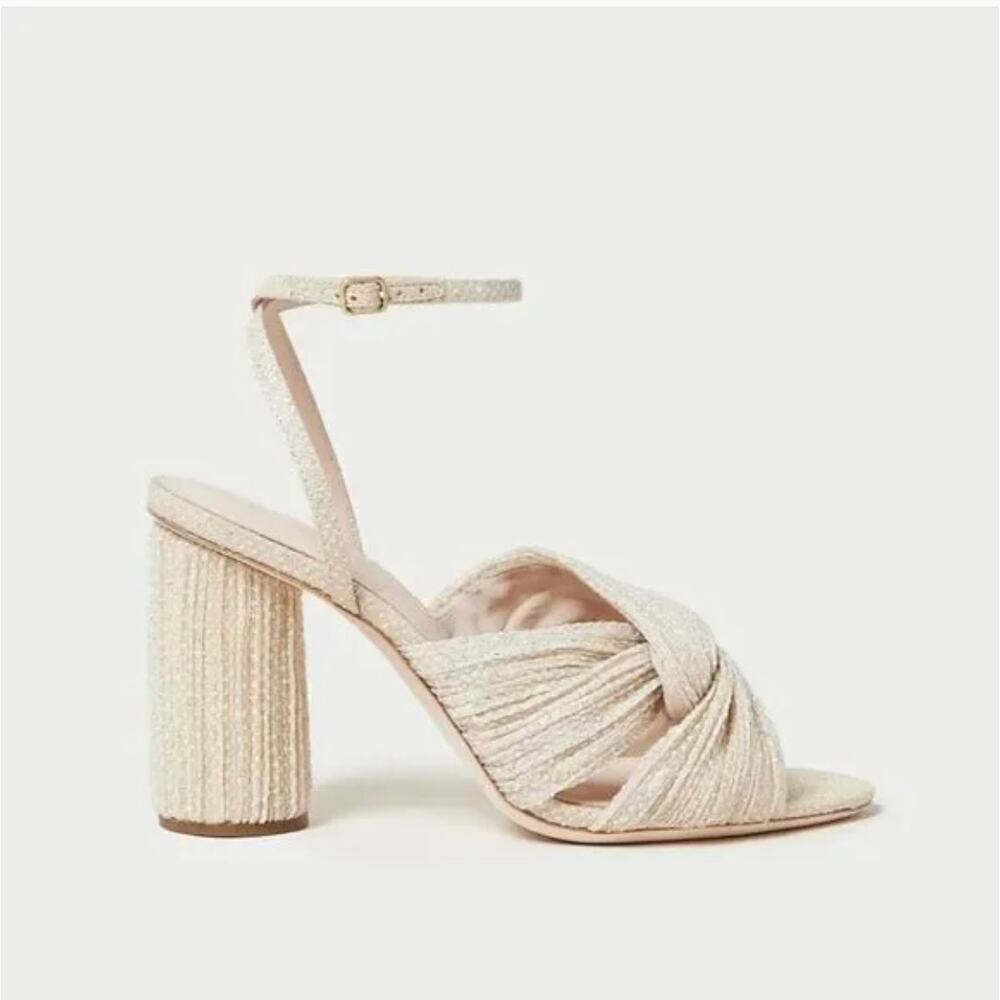 New $395 Loeffler Randall Reed Cream Sparkle Pleated Twist Heel